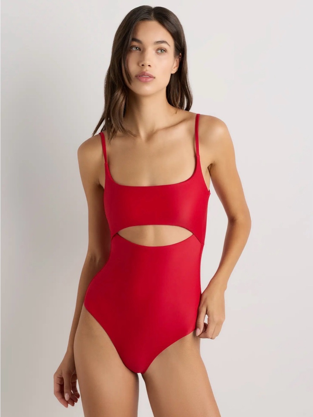 Quince Italian Cut Out One Piece Swimsuit Cherry Red Size S NWT